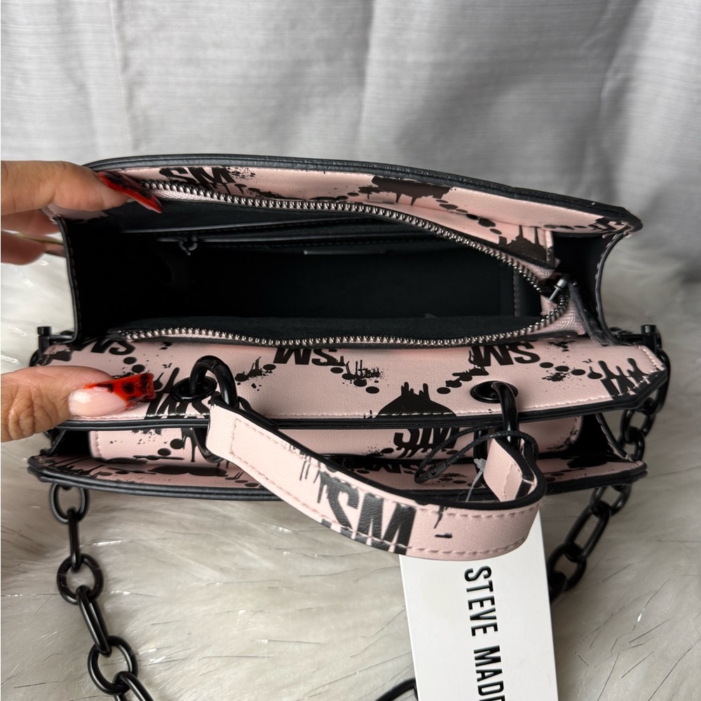STEVE MADDEN Lilac Pink Dripping Hearts Satchel Crossbody Bag - Picture 4 of 10